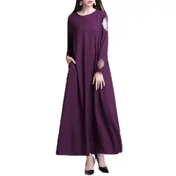 Модное женское платье-Кафтан abaya, однотонное длинное платье макси в национальном стиле, мусульманское платье с геометрическим принтом