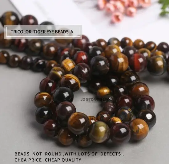 Hot Selling Natural Tricolor Tiger Eyes Loose Gemstone Stone Round Beads For DIY Handmade Jewelry Making Acessorry - Цвет: GRADE A