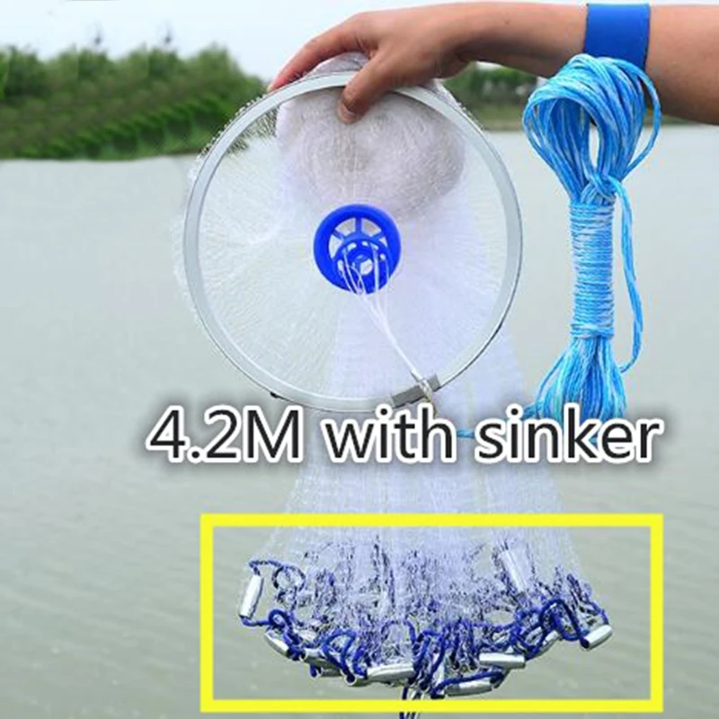 

Fishing Nets 2.4M-4.2M with Sinker USA Style Catch Fishing Net Small Mesh