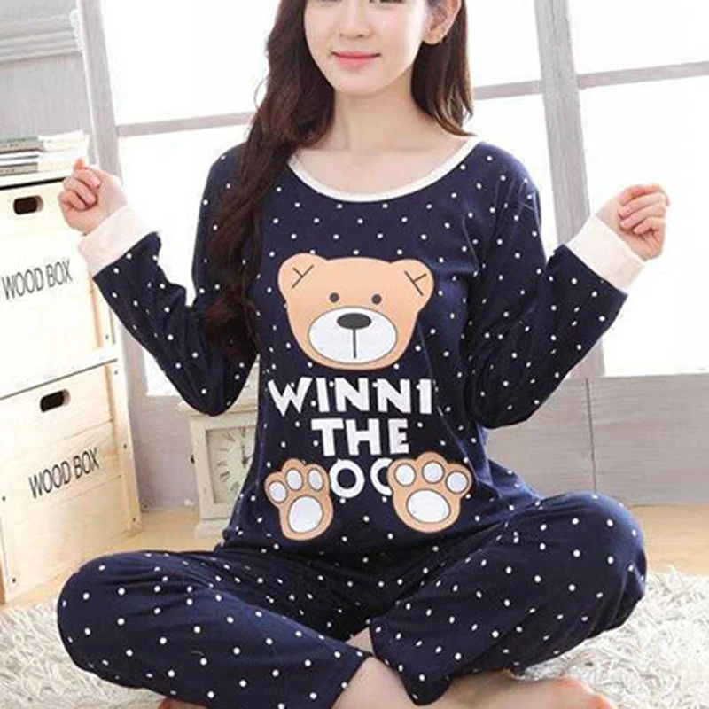 

New Fashion Pajamas Sets Spring Autumn Thin Cartoon Print Women Long Sleeve Sleepwear Suit Home Women Gift Female Sleepwear