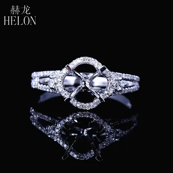 

HELON 6.5mm Round Cut Solid 14k White Gold Semi Mount Pave Fine Diamonds Ring Women's Fashion Jewelry Engagement Wedding Ring