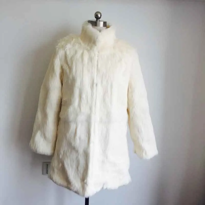 Новинка, модная женская зимняя длинная шуба из натурального кролика, куртка из натурального меха KSR151 - Цвет: Beige