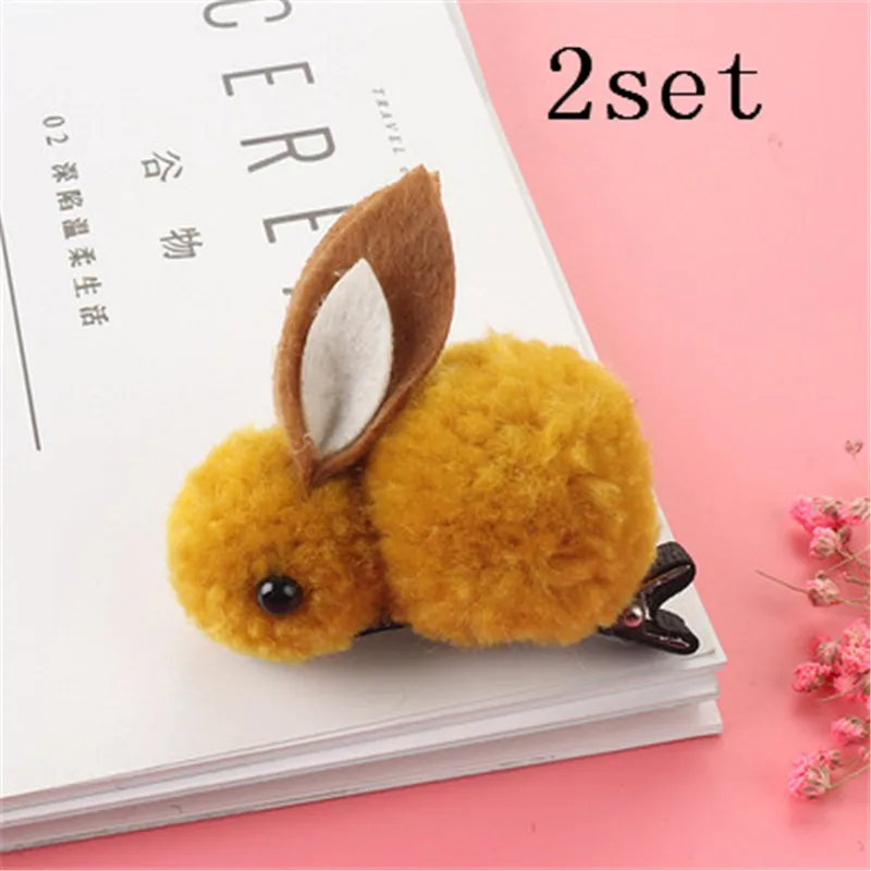 C3 2 шт./компл. заколки для волос заколки корейский зажим для волос животные кролик шпильки для девочек аксессуары для волос 3D Плюшевые уши кролика милые детские зажимы для волос заколка для волос зажимы для волос - Цвет: C3