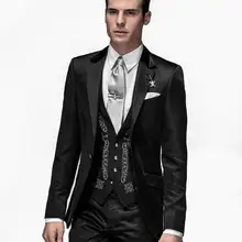 Новое прибытие одна кнопка Черный Жених Смокинги друзей жениха Мужские свадебные костюмы выпускного вечера на заказ(куртка+ брюки+ жилет+ галстук) K: 465