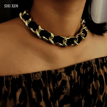 

SHIXIN Exaggerated Punk Big Thick Cuban Link Chain Flannel Choker Necklace for Women Fashion Goth Hippie Jewelry Female Collier