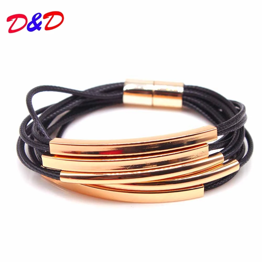 

2018 New Fashion Jewelry Colors Multi Layers Leather Bracelet Women Handmade Charm Bangle Wrist Gold Bracelet Christmas Gift