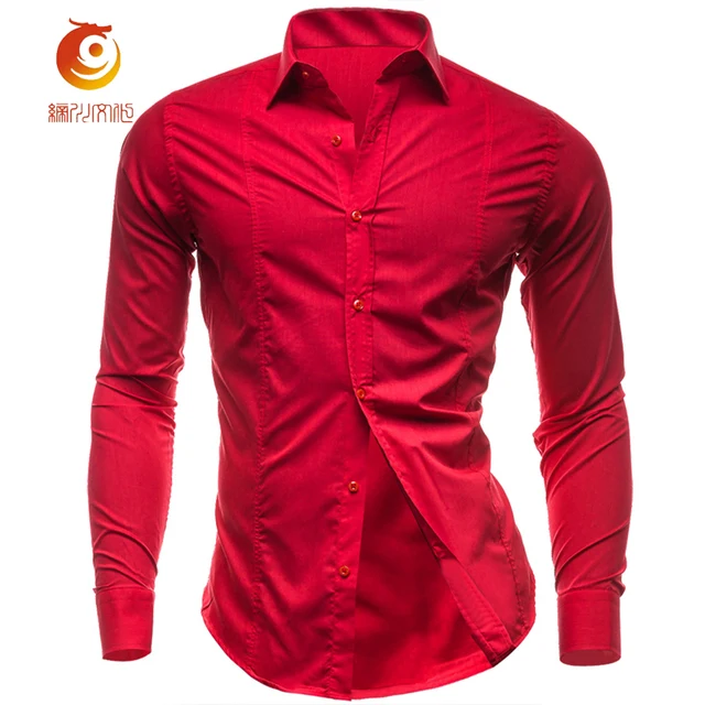 Camisas de Hombre de algodón rojo camisa de Hombre Camisas