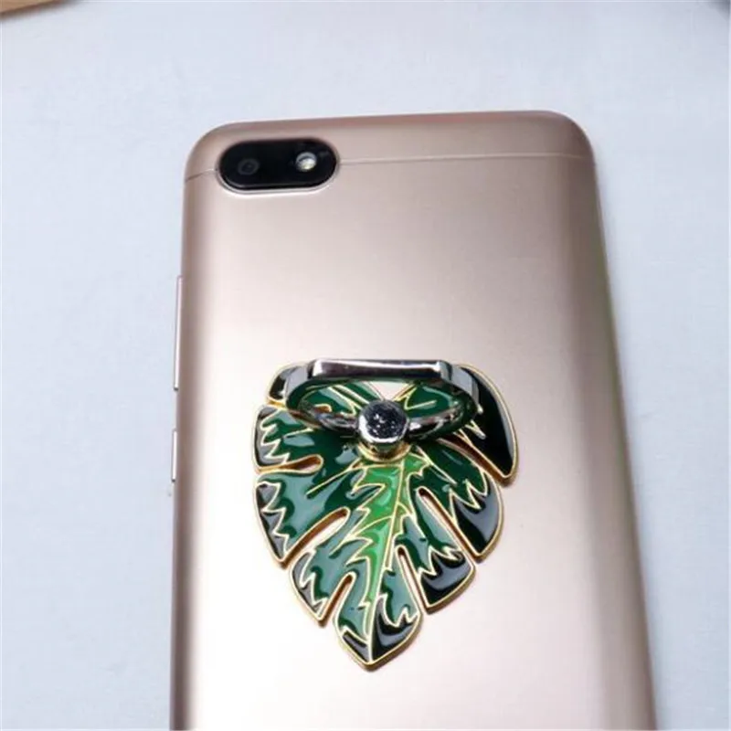 Metal Green Tree Leaves Ring Phone holder Car Mount Stand Finger Ring Smartphone Holder Mobile Phone Holder For All Phone