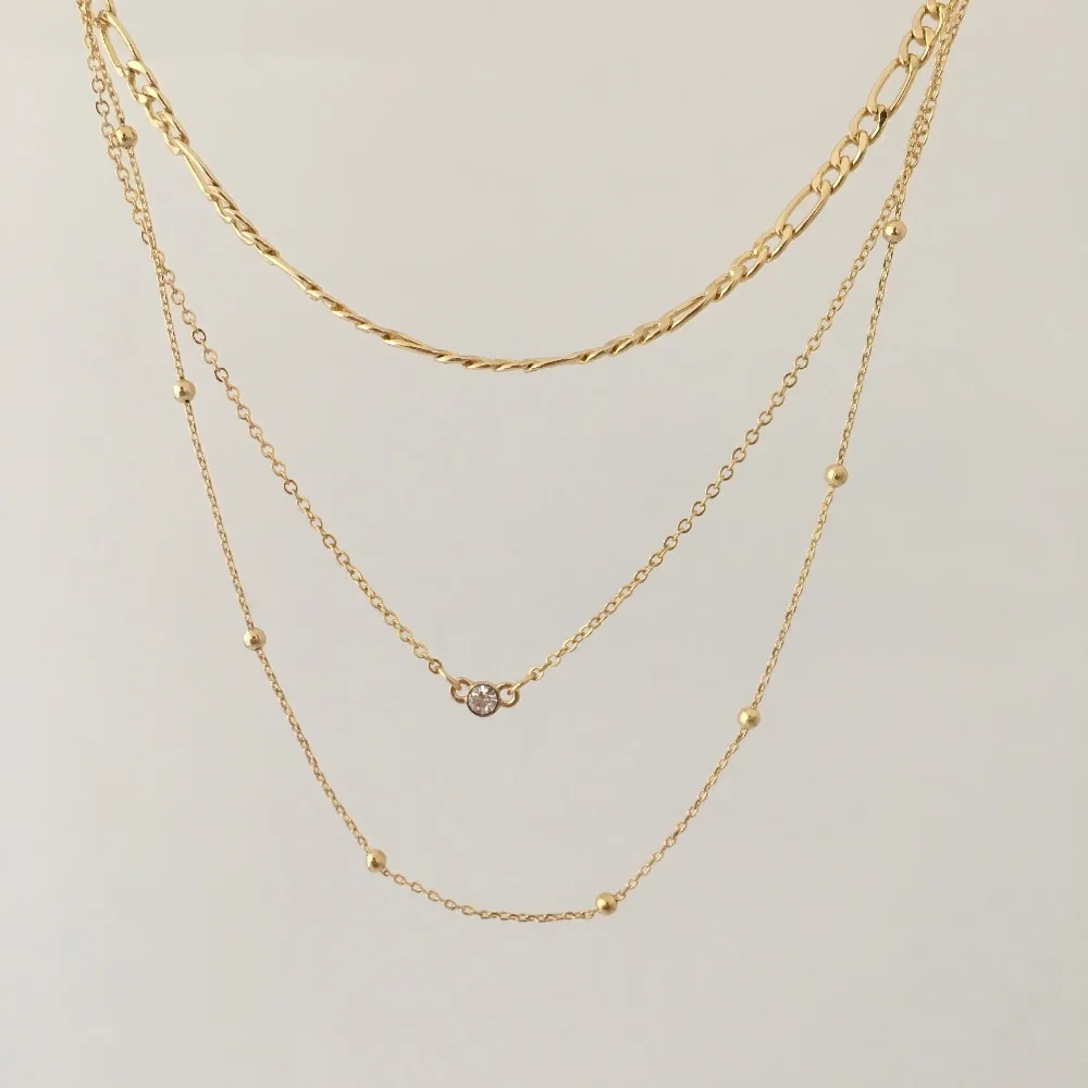 

FASHION JEWELRY GOLD COLOR SMALL STONE PENDANT LAYERED CHOKER NECKLACE FOR WOMEN GIRL MAN