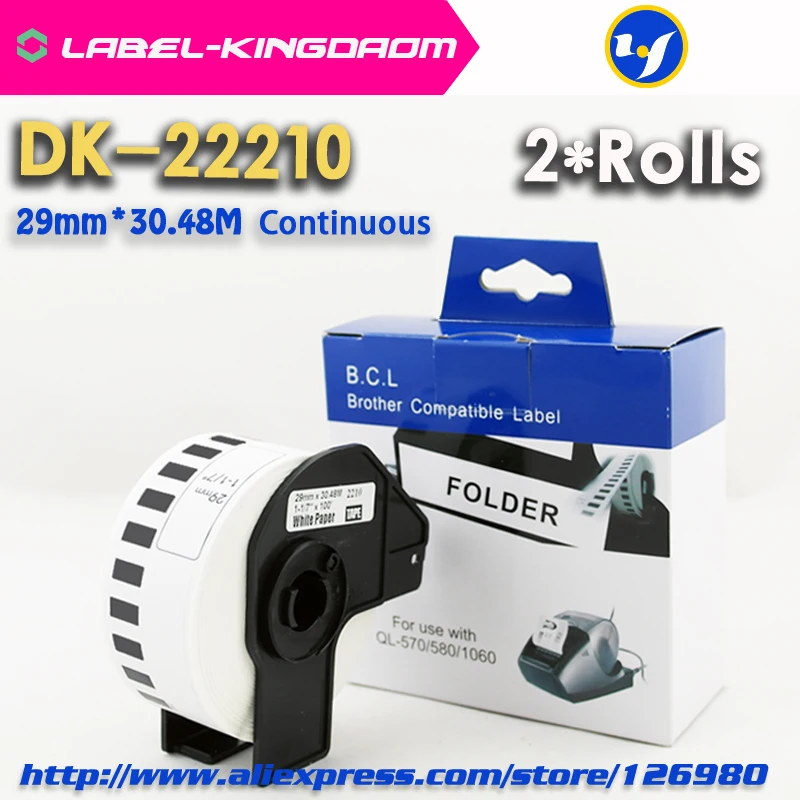 10 Rotoli Etichette Brother DK22210 - 29mm X 30m, Nero Su Bianco, Per Stampanti QL Series - Foto 2