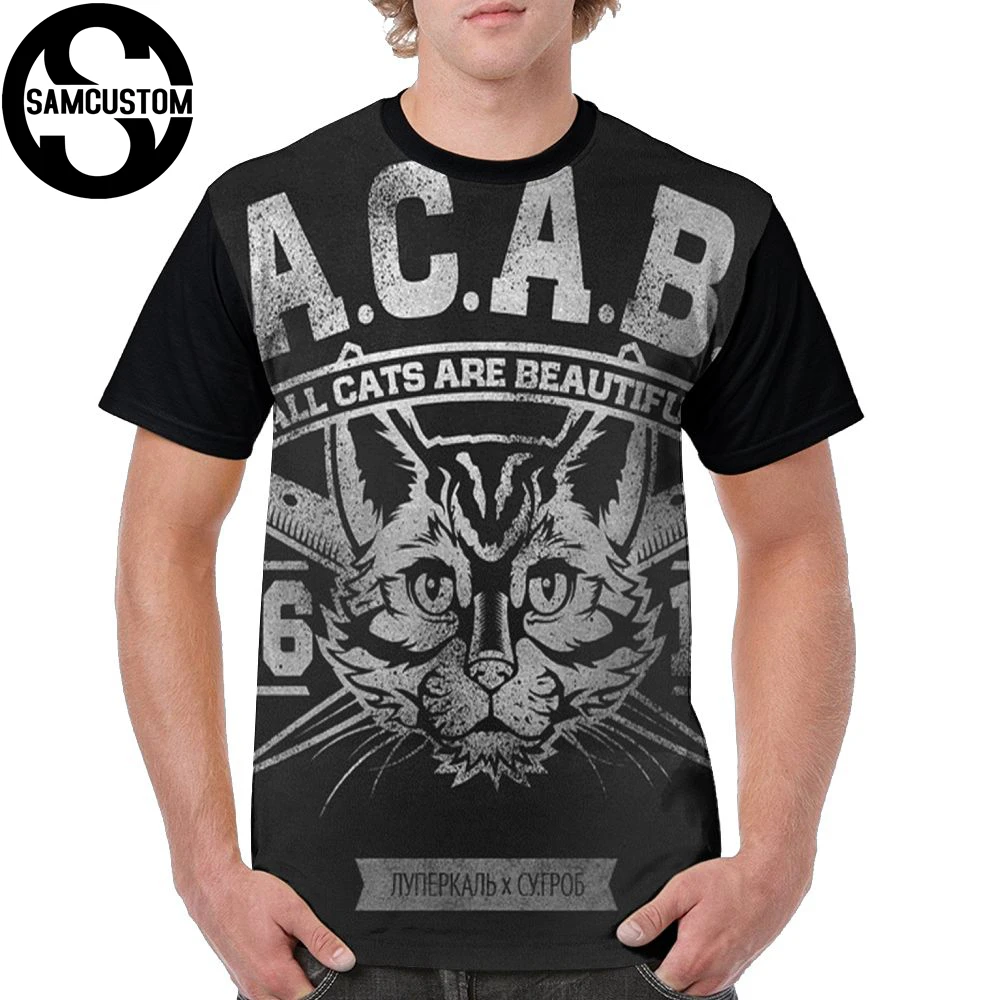 Мужская футболка с коротким рукавом SAMCUSTOM объемная креативная Повседневная ACAB cats