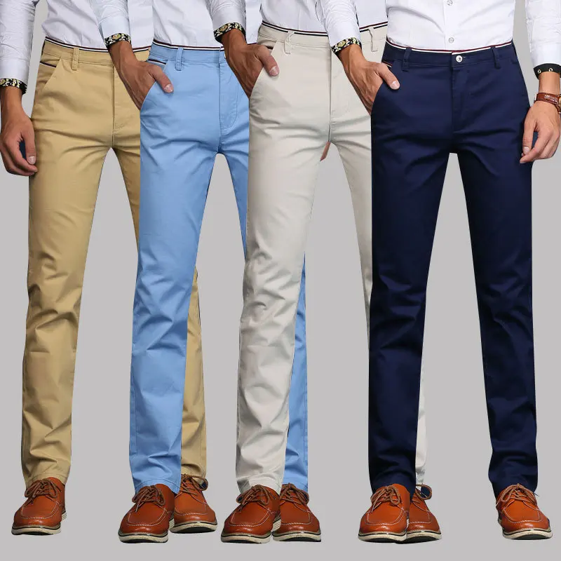 Men's Business Casual Pants Trend Designer Cotton Slim Fit Plaid Pants ...