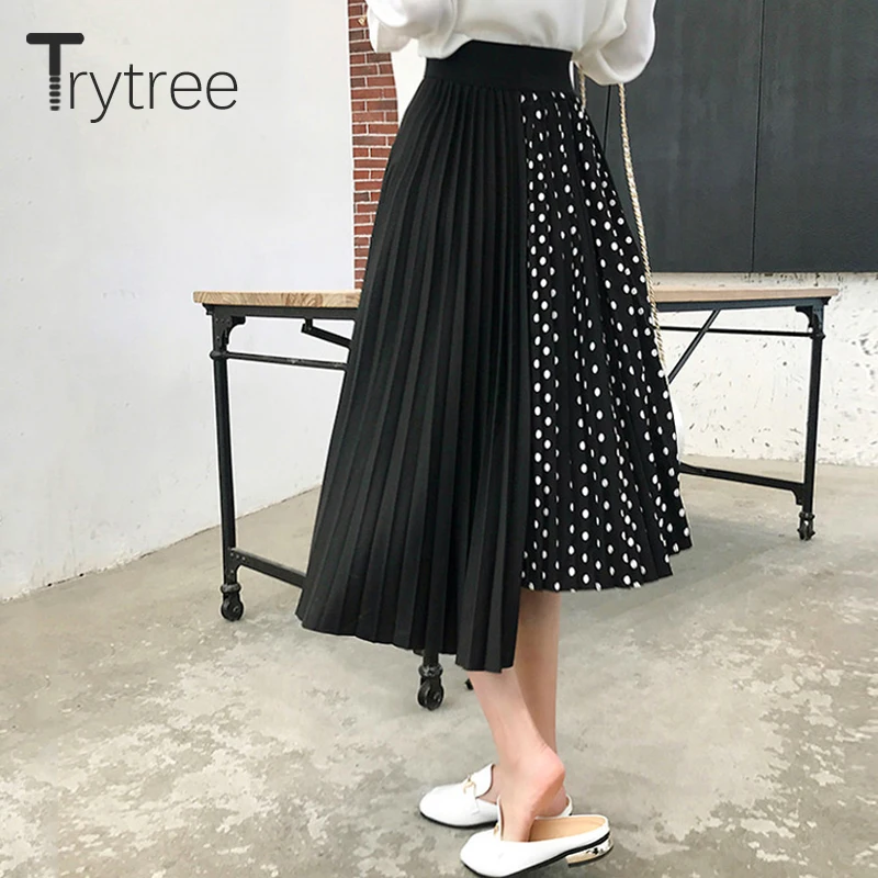 Летняя Осенняя Женская юбка в горошек Trytree повседневная из полиэстера и шифона