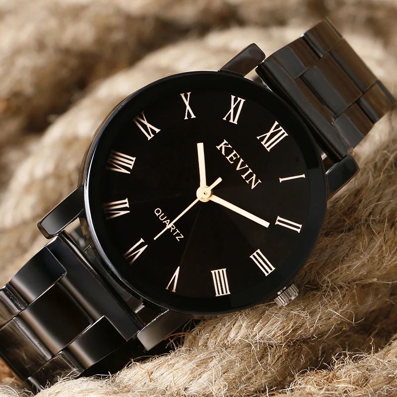 2016 New Brand Kevin Luxury Stainless Steel Band Full Black Quartz Watches Men Relojes Simple Roman