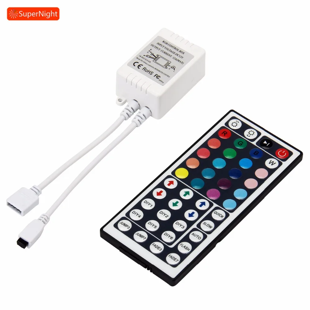 

RGB LED Controller Wireless Dimmer DC 12V 20 Colors Adjustable Brightness 44 Keys IR Remote Controller for RGB LED Strip Lights