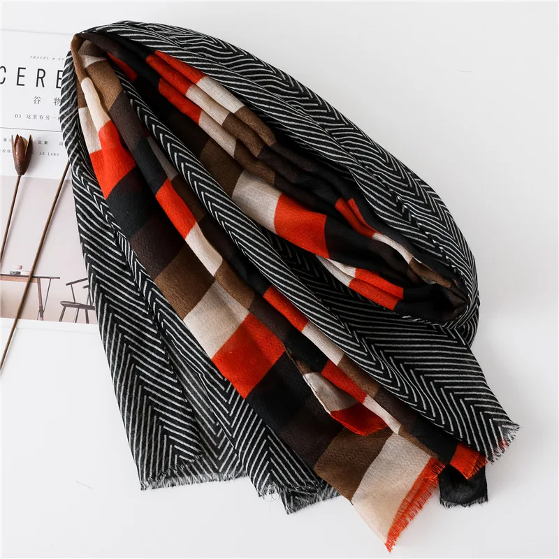 New Design Plaid Striped Patchwork Viscose Shawl Scarf High Quality Print Soft Head Wraps Pashmina Stole Muslim Hijab 180*90Cm