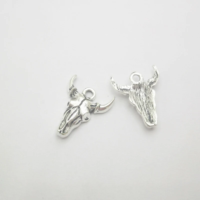 

30pcs/lot 19*16mm Antique Silver Animal Ngau Tau Charms For Bracelet Necklace Making Pendant