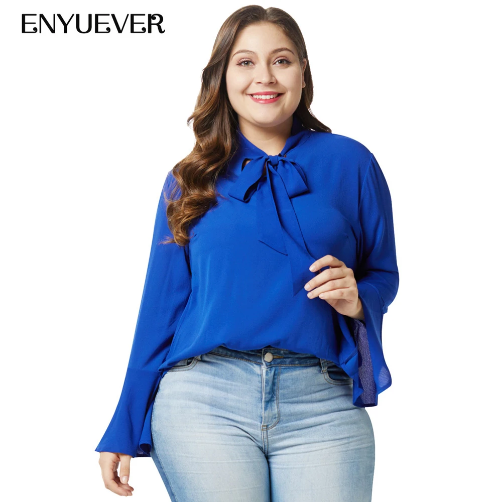 Blue Women Blouse Elegant Plus Size ...