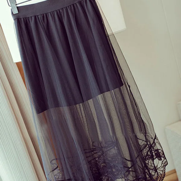 

2018 Women Gauze Sheer Tulle Lace Floral Gothic Long Maxi Skirt Full Length Wholesale