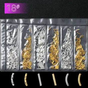 

mixed 6 shapes arc-shaped silver gold bar 3d nail art decorations alloy charms for manicure Accessories Supplies Tools