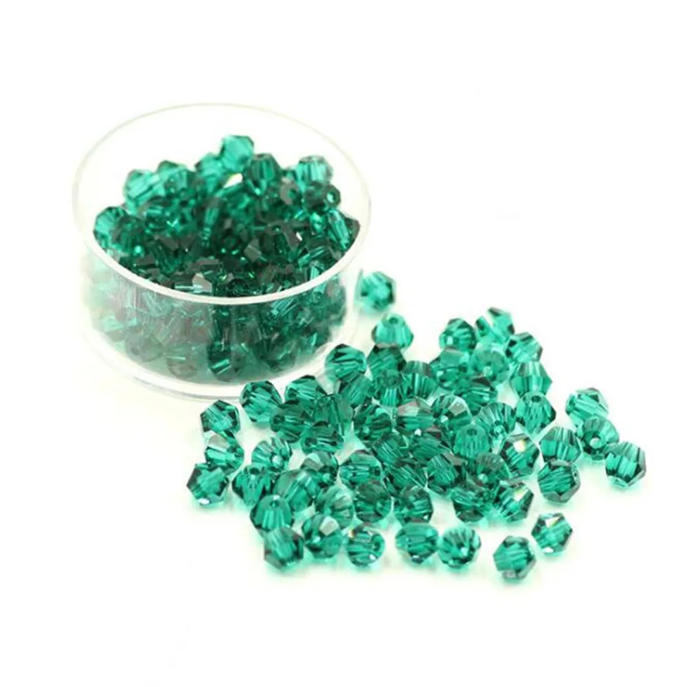 Collier Vintage Perles Cristal Vert Facettes Fermoir Vis - Bijou Ancien #5368