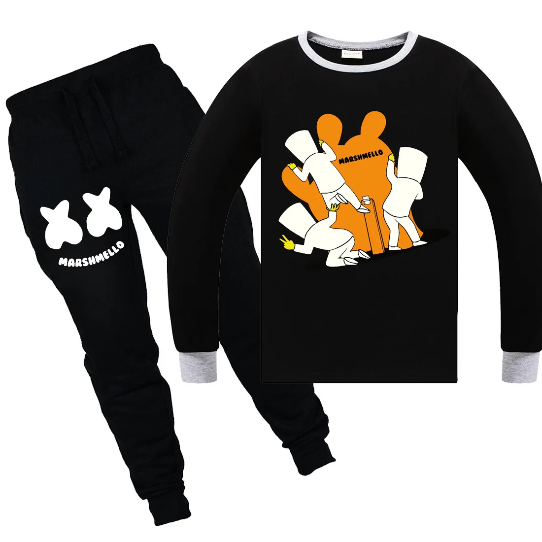 

Boy Long Sleeve Marshmello T Shirt Set Kids Spring Summer New Boy T-Shirt 3D Print 2 Piece Fornite Figuras Girl Black Tops Tees