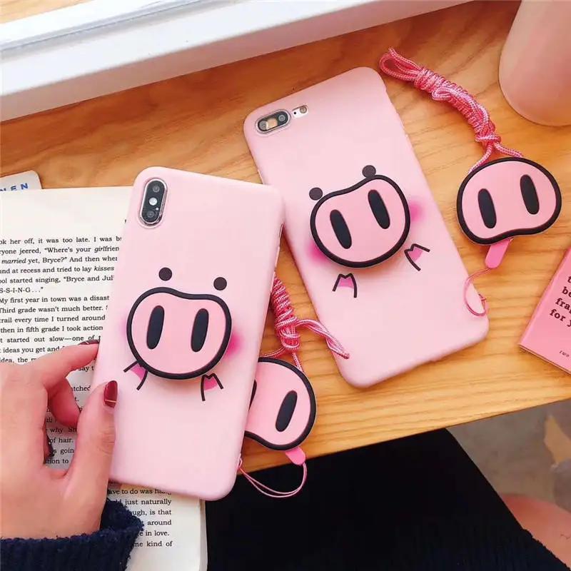 

For Huawei Honor 8X 8C 9 Lite 10 V10 7 Plus 7C 7A 6X Enjoy 8 Plus Y9 2019 Y6 2018 Case Pig Nose Soft Phone Strap Rope Cases