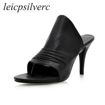 

Women's Sandals High Heels Casual Shoes 2019 New Sexy Fashion Spring Summer Flip Flops Pu Peep Toe Thin Heels Rome Black White