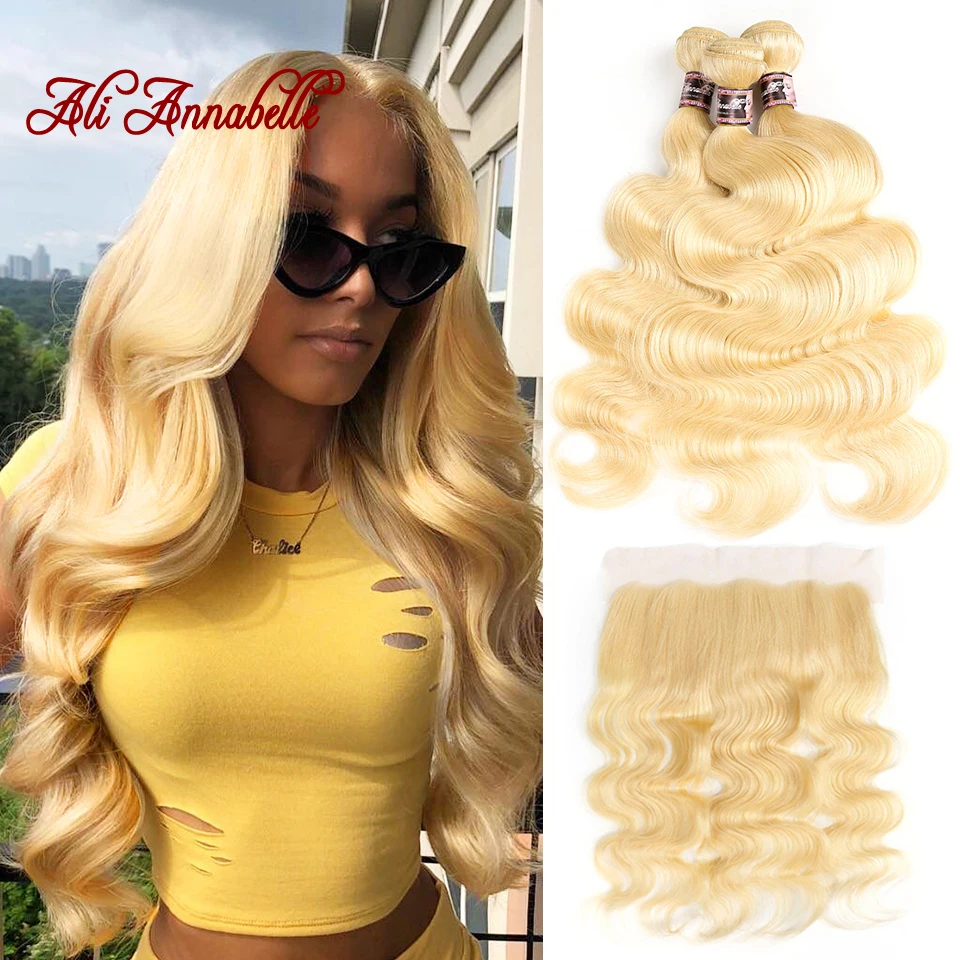 

613 Bundles with Frontal Brazilian Body Wave Human Hair With Frontal Closure Blonde Human Hair Lace Frontal Closure With Bundles