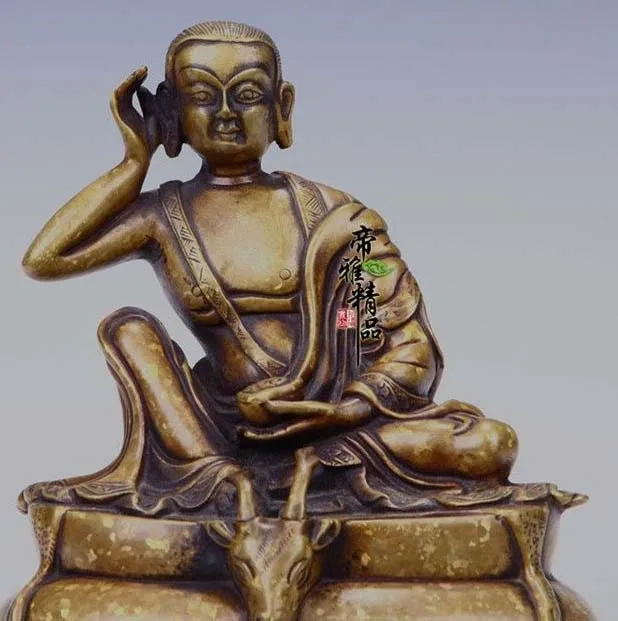 

Tibet Buddhism Bronze Copper Gild Temple Arhat Milarepa Deer Buddha Statue