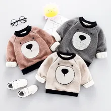 Коллекция года, зимний свитер для маленьких мальчиков джемпер с рисунком медведя для мальчиков детская верхняя одежда из берберского флиса Детские плотные топы с длинными рукавами