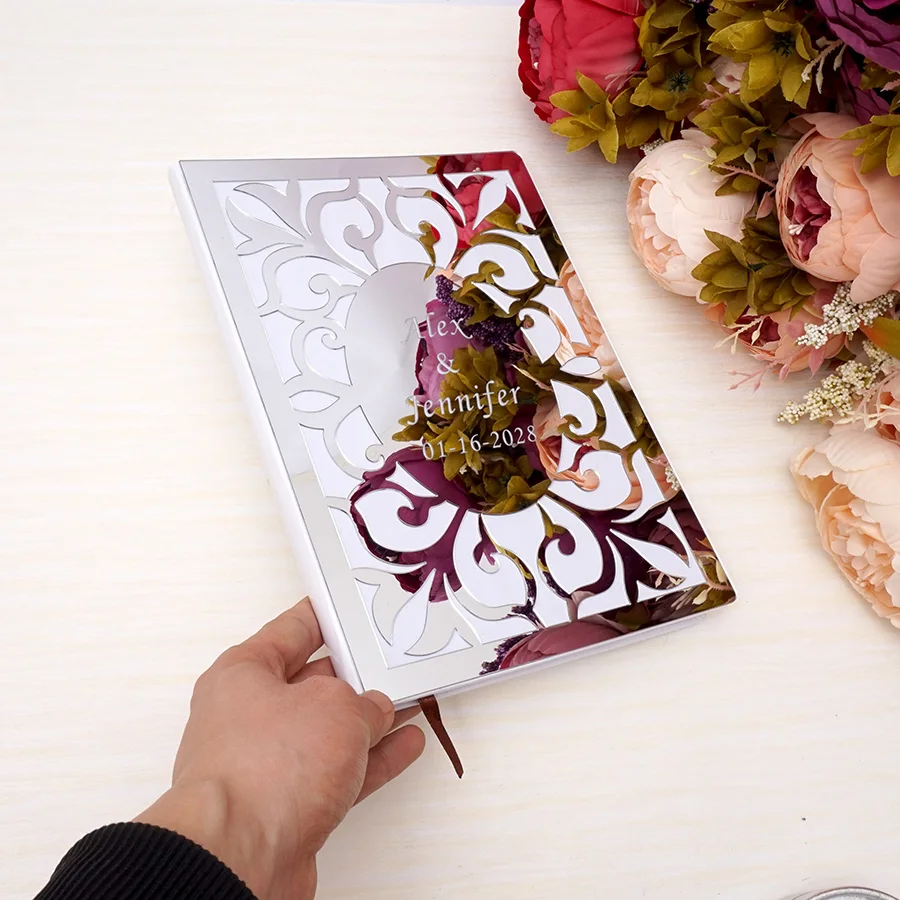 Wedding Custom Signature Guest Book Oval White Blank Inner Page Personalized Mirror Books Guest Gifts Party Decor Favor 26x 19cm