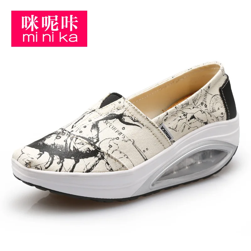 

Women's Sports Toning Shoes Women Canvas Slip On Swing Wedges Platforms Shoes Fitness Slimming Walking Sneakers Shoes AA50010