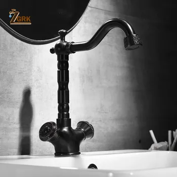 

ZGRK Basin Faucets Black Bronze Bathroom Sink Faucet Deck Mount Mixer Tap Hot and Cold Water Taps SLT142