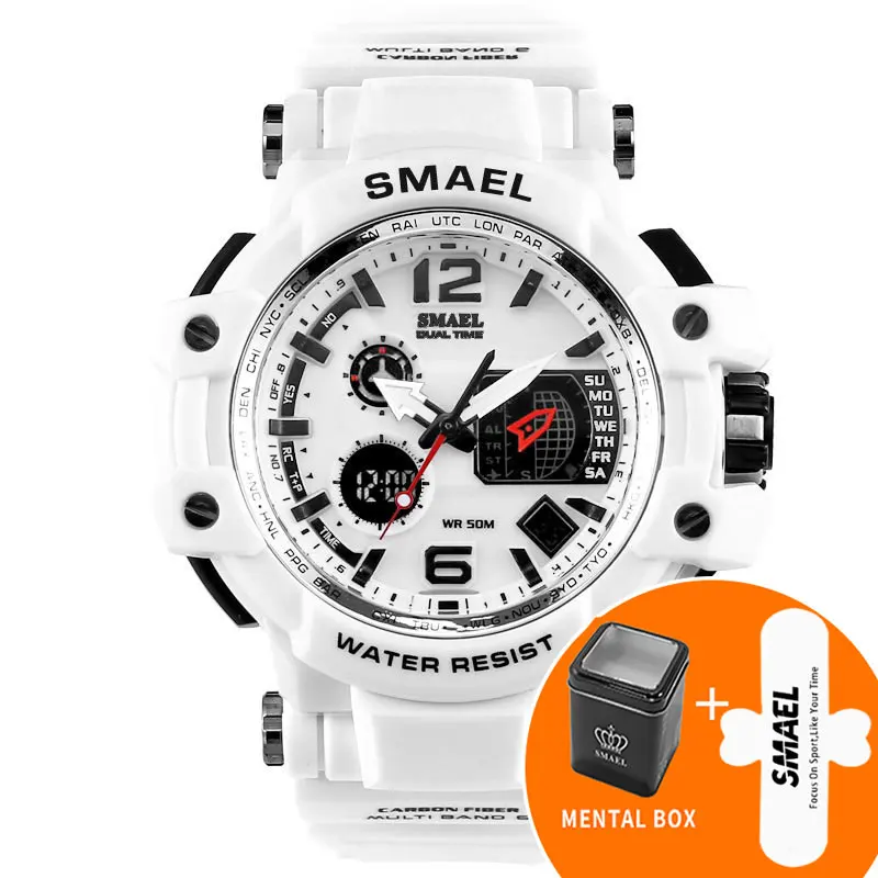 Спортивные часы SMAEL мужские часы 50 м водонепроницаемые белые SShock часы relogio masculino спортивные цифровые часы Быстрая часы для мужчин - Цвет: White Box
