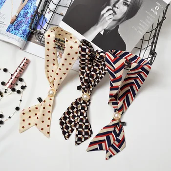 

Women's 2019 hot sale explosions fashion wild thin chiffon pearl buckle decorative casual small scarf