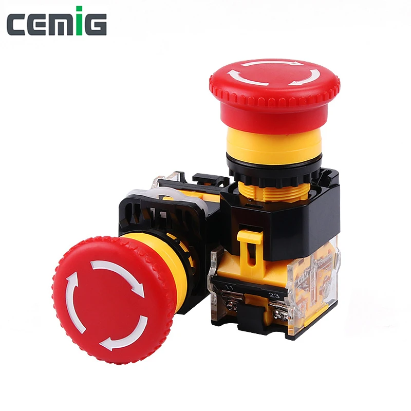 

Red Mushroom Cap Emergency Stop Push Button Switch AC 660V 10A 1NO 1NC Switch Equipment Lift Elevator Latching Self Lock