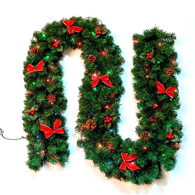 1 pcs 27m christmas garland green xmas rattan with bows and lights artificial christmas tree - Guirnalda De Navidad 1 pcs 27m christmas garland green xmas rattan with bows and lights artificial christmas tree - Guirnalda De Navidad