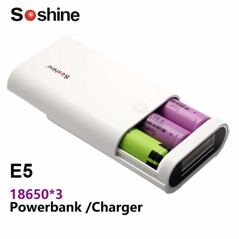 Soshine E5 Dual USB Интерфейс с 3x18650 слот Портативный Запасные Аккумуляторы для телефонов-белый(1 шт