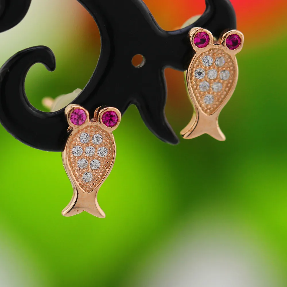 

Cute 925 Sterling Silver W/ Rose Gold Plated Goldfish CZ Small Stud Earrings For Children Girls Kids Jewelry Gift Orecchini Aros