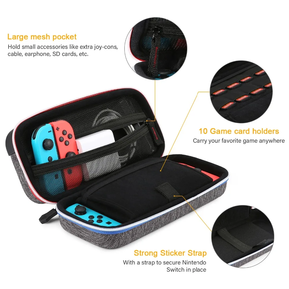 BAGSMART Hard Shell Nintendo Switch Case EVA Travel Electronic Organizer Carrying Case for Nintendo Switch Portable Pouch Bag