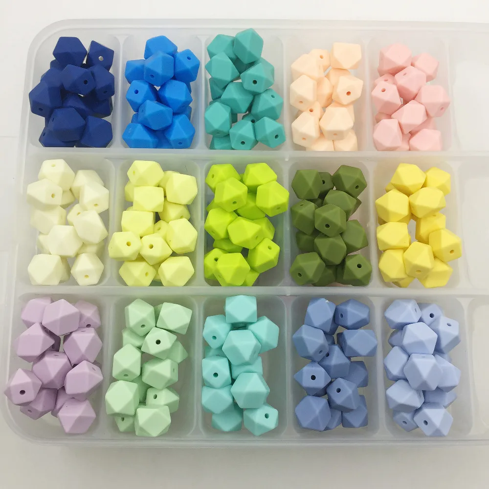 

silicone beads Hexagon candy color 50PC baby teether 18-23mm Accessories Necklace Pendant DIY nursing bracelet kids beads