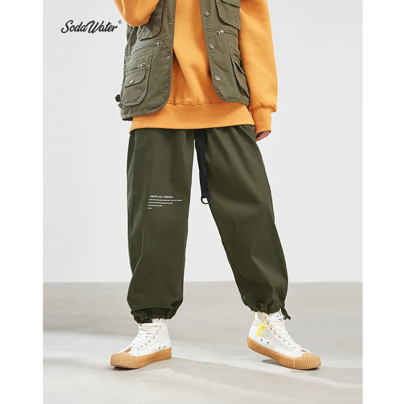 

SODAWATER Men Cargo Pants Casual Solid Color Letter Print Harem Pants 2019 Hip Hop Loose Twill Cotton Jogger Trousers Men 93308W