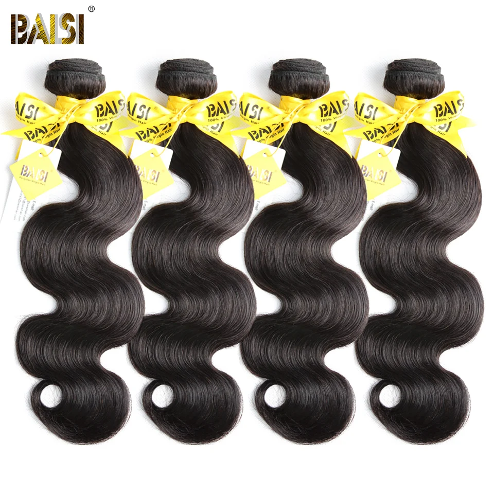 

BAISI Hair 100% Unprocessed Human Hair Peruvian Body Wave 10A Raw Virgin Hair Extensions 4 Bundles