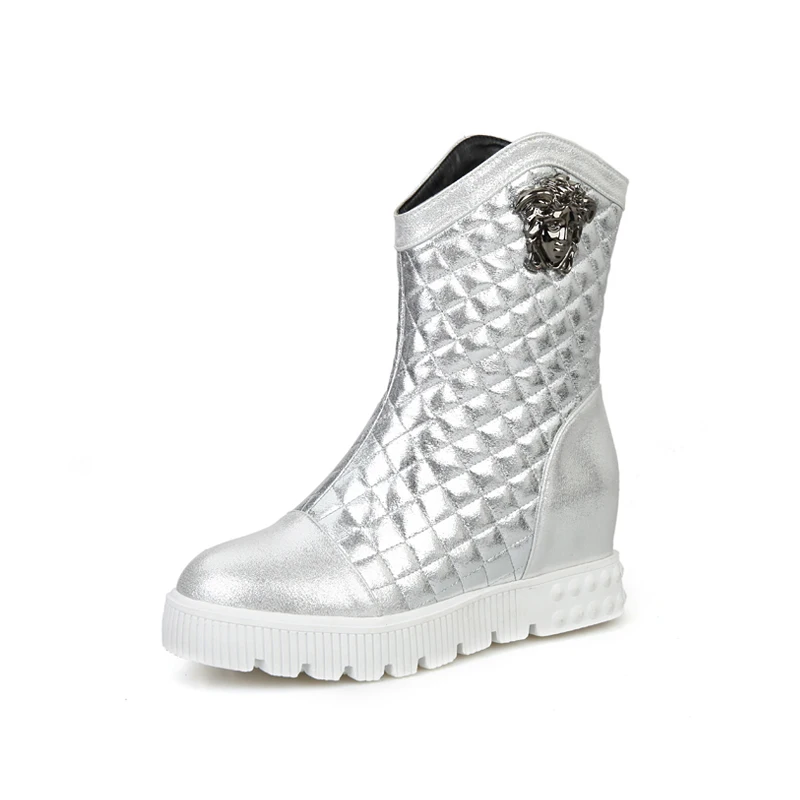 Г. Новая зимняя женская обувь Большие размеры 34-44, теплые женские зимние сапоги на платформе, увеличивающие рост, с круглым носком AYY-906-1 - Цвет: silver