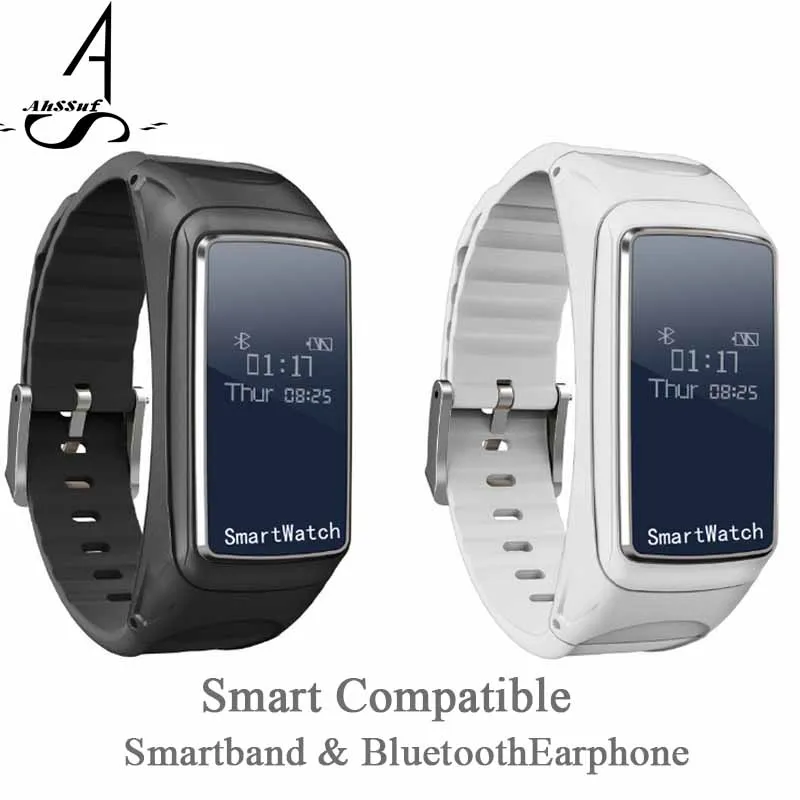 AhSSuf Fitness Bracelet Bluetooth Earphone Heart Rate Monitor Sleep Activity Tracker MP3 Music Talkband Pedometer For
