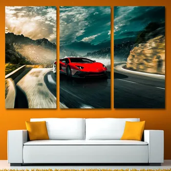 

3 Panels Canvas Art Red Roadster Racing Speed Home Decor Wall Art Painting Canvas Prints Pictures for Living Room Poster
