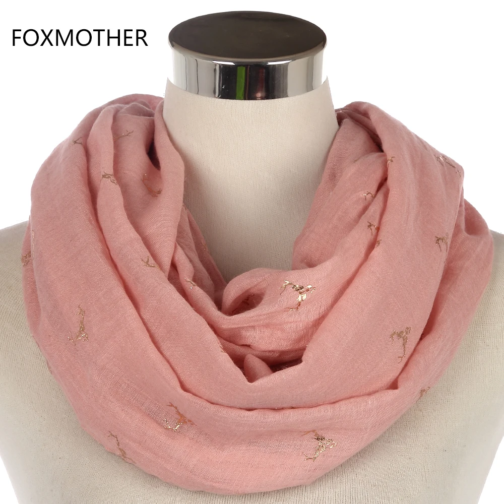FOXMOTHER бренд розовый Темно-Синий Фольга Золотой блестящий шарф с головой Лось