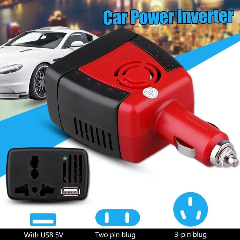 

150W Power Inverter DC 12V To AC 110V or AC 220V Universal Plug Car Voltage Converter Auto Inversor w/ USB 0.5A or 2.1A Charger