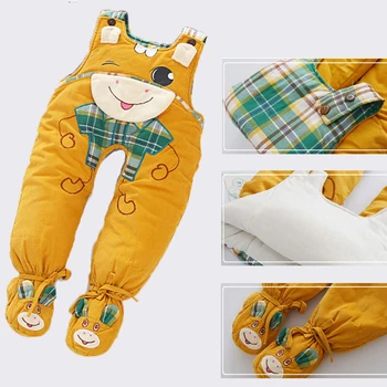 

Baby Winter Cotton Padded Trousers Newborn Baby Girl Winter Pants with Socks Cartoon Cotton Rompers Overalls Quilted Trousers
